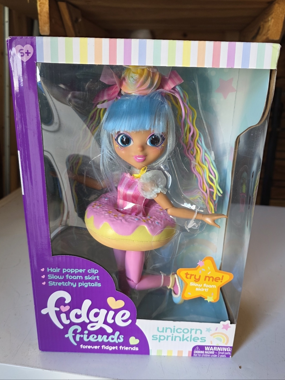 Fidgie Friends Unicorn Sprinkles Doll - Blue Hair, Pink Outfit